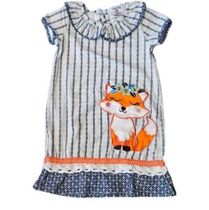 Counting Daisies Girls Navy Gray StripeFox Dress Fall Size 3T